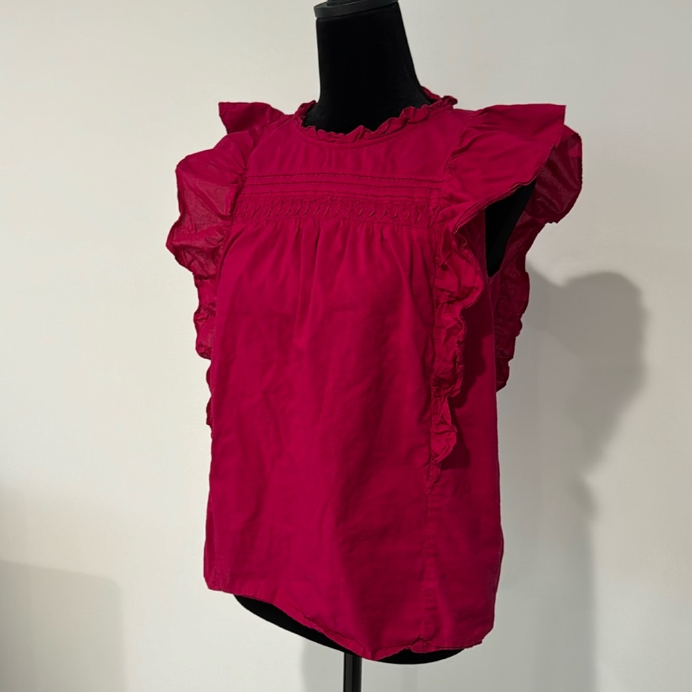 LOFT Pintucked Ruffle Shell (Size XS) - Picture 1 of 12
